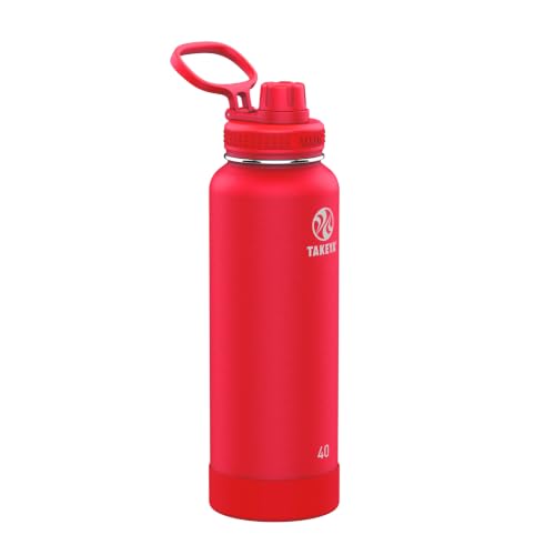 Takeya Actives Water Bottle con Tapa de Pico - Botella con Doble Aislamiento de Acero Inoxidable - Apta para Lavavajillas y Libre de BPA - Botella con Tapa de Pico y Parachoques Extraíble - 40 oz, Color Sandía miniatura 1