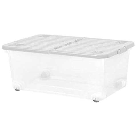 Pack of 3 Clear Storage Boxes with Wheels Cover