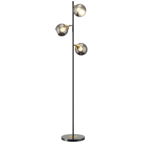 HOMCOM Lampadaire sur pied salon en métal avec 3 abat-jours globe métal chromé 40W Ø 36 x 162H cm noir et gris