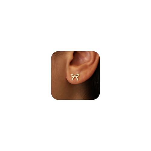 Gold Earrings for Women Girls - Gold Bow Earrings for Women Jewelry Huggie Hoop Stud Earrings Hypoallergenic Cute Cubic Zirconia Pearl Drop Bow Earring Gifts for Girls Wedding Birthday Gifts