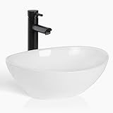 OUUTMEE Oval aufsatzbecken klein Hänge- oder Aufsatz Waschbecken Gäste WC Weiß + Armatur aufsatzbecken klein Handwaschbecken