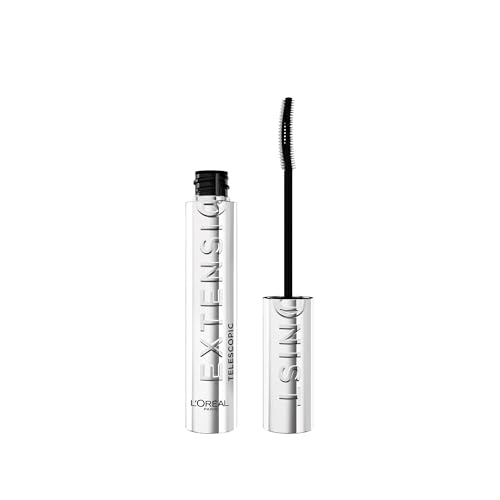 LOréal Paris Black Mascara Telescopic Extensionist Mascara Extended Length Volume and Curl Instant Lash Lift Effect Up to 24H Hold Does Not Flake Off Smudge Resistant Black 1 x 9.9ml