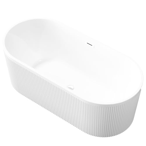 VBChome Badewanne 170 x 80 x 58 cm Weiß Acryl SET Premium Glamour-Badewanne mit Rillenstruktur Freistehend Badewanne Eingebauter Überlauf Siphon Chrom Inklusive Modern Komfort Elegant Top Qualität – Bild 4
