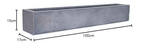 VIVANNO Blumenkasten Balkonkasten Pflanzkasten Fiberglas FLOBO Beton-Optik grau - 15x100x17 cm