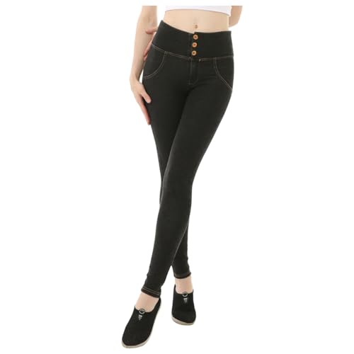 Pantalon de yoga en denim femme galbant uni pour sport et training