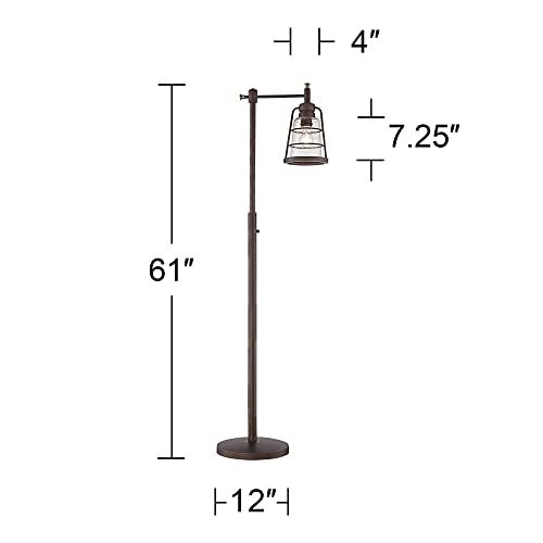 Franklin Iron Works Averill Park Rustic Farmhouse Industrial Downbridge Floor Lamp 61" Tall Oiled Bronze Seedy Glass Shade Led Edison Bulb Dimmable Decor For Living Room Reading House Bedroom Home #TOP3