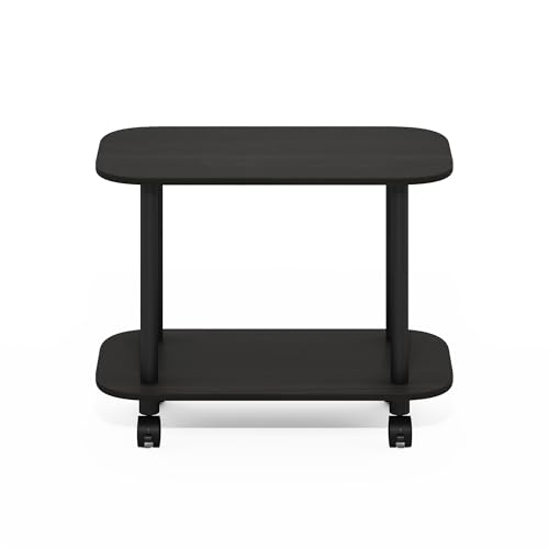 Image of Furinno Turn-N-Tube Side Table, 2-Tier Oval Sofa End Table with Wheels, Toolless Assembly Night Stand, Bedside Table with Open Shelf, for Living Room, Bedroom, Dark Espresso