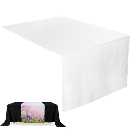 Breling 1 Pcs White Sublimation Table Runners Blanks 36 x 72 Inch Polyester White Table Banner Heat Transfer Waterproof Tablecloth Runner for Birthday Wedding Party Baby Shower, Machine Washable