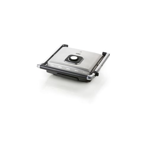 DOMO DO9135G Gril viande et panini – Acier inoxydable – Idéal pour griller paninis, toasts, viande, poisson et légumes – Revêtement antiadhésif en téflon – 2000 W
