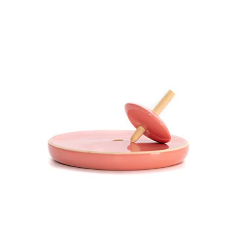 Lil Lattus Hole-in-one Spinning Tops | Set of 1 Wooden Spinning Top with Plate | Handcrafted by Indian artisans (Pink)