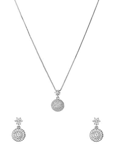 Image of Yellow Chimes Jewellery Set for Women and Girls American Diamond Jewellery Set | Rosegold Rhodium Plated AD Necklace Set for Women | Birthday Gift for Girls & Women