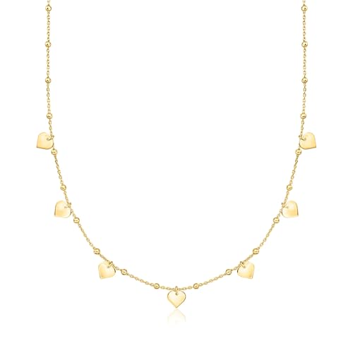 Ross-Simons Italian 18kt Gold Over Sterling Heart and Bead Station Necklace. 18 inches