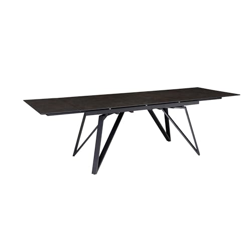 Table de salle à manger extensible en céramique et verre noir - Grande table de cuisine design rectangulaire - 180 à 260 cm - Avec pieds en métal