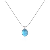 Aliyoham Sterling Silver Oval Aquamarine Pendant Necklace for Women, Blue Gemstone, Snake Chain, March Birthstone