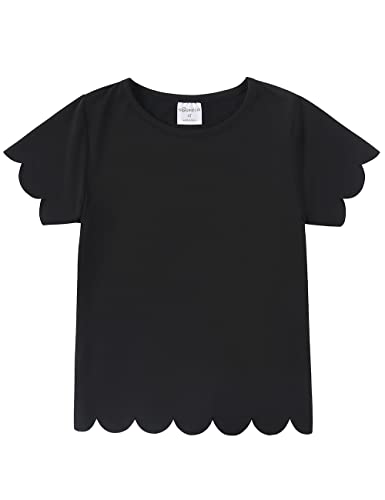 Image of Noomelfish Girls Short Sleeve Scalloped Edge T-Shirts Casual Cute Summer Tee Tops Blouse (5-12 Years)