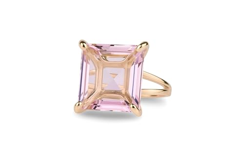 Bague quartz rose carré d'exception et monture joaillerie or 14k
