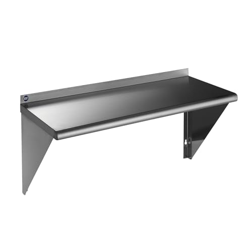 Image of ROCKPOINT Stainless Steel Shelf 18 x 36 Inches 350lb, NSF Metal Commercial Shelves Wall Mount Floating Shelving with Backsplash for Restaurant, Kitchen, Home and Hotel, Silver