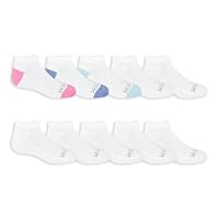Fruit of the Loom Girls' Everyday Soft Low Cut Socks (10 Pack), White, Medium