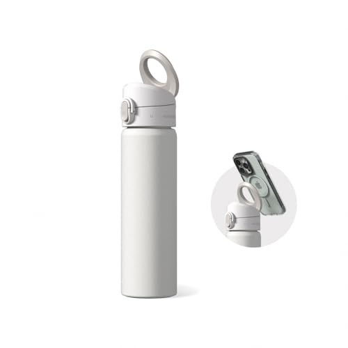 RHINOSHIELD AquaStand Magnetic Bottle 23 oz | Round Mouth Stainless Steel Insulated Water Bottle, Sport Bottle with MagSafe Compatible Handle, Tripod with Adjustable Angles, Leak Proof - Classic White