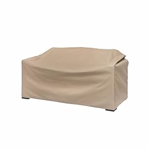 MODERN LEISURE Basics Patio Loveseat/Sofa Cover – Weather-Resistant Fabric – Outdoor Furniture Protection Perfect for Patio, Deck, and Porch – 55″ L x 33″ W x 38″ H – Khaki