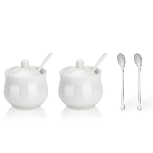 Sugar Bowl with Lid and Spoon Set of 2 White Sugar Pot Container (G2)