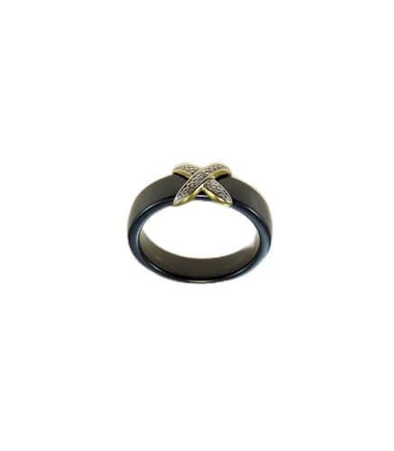 Bague en céramique noire TRATO et diamants avec finitions élégantes en or