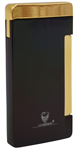 GERMANUS Jetflame Feuerzeug Flat mit Flacher Flamme, schwarz Gold