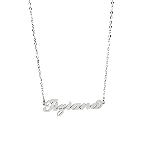 Collana in acciaio con il nome per donna regolabile colore argento anallergica girocollo regolabile (Tiziana)