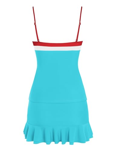 Image of ZAFUL Colorblock Bandeau Tankini Swimsuits for Women 2 Piece Tummy Control Bathing Suit Drawstring Ruffle Swim Skort