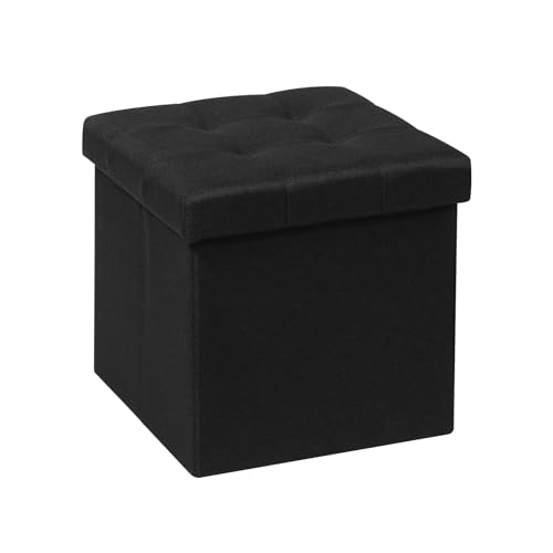 B FSOBEIIALEO Storage Ottoman Cube, Storage Chest Folding Ottomans Footrest for Living Room Seat, 12.6"X12.6"X12.6" (Linen Black)
