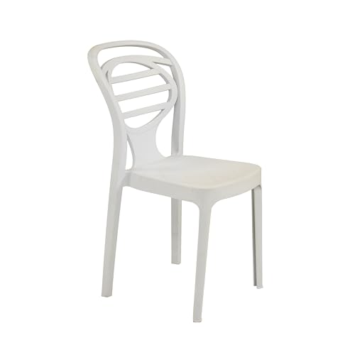 Image of Oaknest Supreme Oak Armless Plastic Dining Chair | Compact & Ergonomic Design for Home, Living Room, Balcony & Outdoor Seating | White | Set of 4