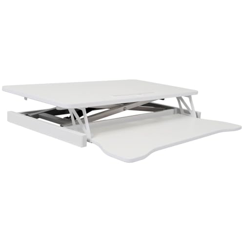 AMZXPLORE Standing Desk Converter, Height Adjustable Sit Stand Desk Riser with Keyboard Tray, Ergonomic Desktop Workstation for Dual Monitor Laptop Computer Setup, Gas Spring Lift System,White - Image 5