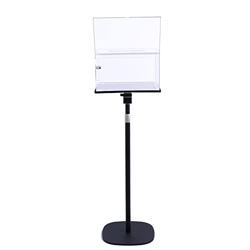 Moofi Suggestion Box With Stand, Upgrade Heavy Duty Metal Base, Pedestal Acrylic Locking Ballot/Collection Safe Box With Removable Sign Holder For Voting Contest Charity Church Election Clear #TOP1