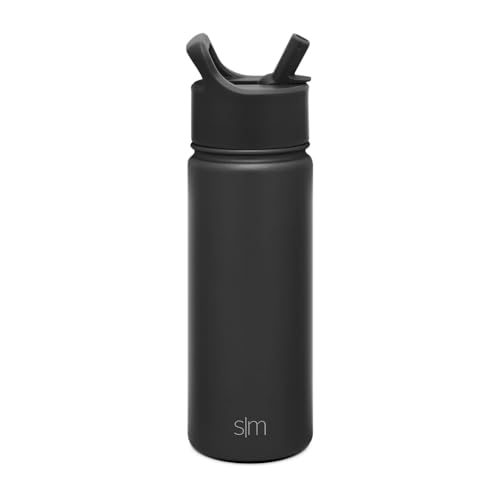 Simple Modern 18 oz Summit Water Bottles with Straw Lid - Vacuum Sealed Wide Mouth Travel Mug 18/8 Stainless Steel Flask - Midnight Black