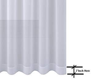 Miniatura 5 de WPM Cortinas de gasa transparente para ventana de dormitorio y cocina, totalmente cosido y dobladillo, juego de 3 paneles 2 + 1 bufanda (morado