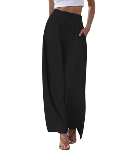 Anymeet Womens Soft Spring Pants Wide Leg Casual Drawstring High Waist Long2