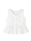 Ecolala Girls Sleeveless Peplum Tops Bowknot Ruffle Hem Tank Tops Summer Blouse White 11-12 Years