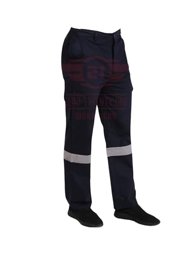 CLUB TWENTY ONE Workwear Men's Cotton High Visibility Pant | Pre Shrunken Fabric | Multiple Pockets | Reflective Tape (Navy Blue)