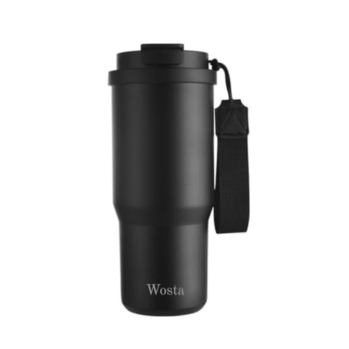 Image of Wosta 750 ml Stainless Steel Insulated Tumbler - Dual-Lid (Flip-Sip + Straw), Tea /Fruit Strainer, Leak-Proof Screw-On Lid, Silicone Straw & Hanging Belt. (Black)