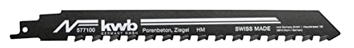 kwb Säbelsägeblätter für Steinbearbeitung, HM Hartmetallzähne, Hochlegierter Stahl, stabile Zahn-Verbindung und Blattgeometrie, 1/2'' Universal-Schaft, 240 mm Blattlänge