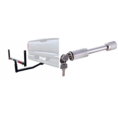 Image of MaxxHaul 70231 Hitch Mount Pick Up Truck Bed Extender, Black, 37 x 19 x 3 inches & 70050 Trailer Hitch Lock - Heavy Duty 5 /8 inch- Hitch Locking Receiver Pin with 2 Keys, Chrome