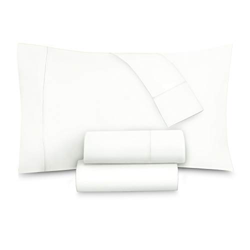 Renauraa 500 Thread Count 100% American Supima Long Staple Cotton Sheet Set, 4 Pc Set, King Sheets Sateen Weave, Hotel Collection Soft Luxury Bedding, Fits Upto 16" Deep Pocket, White #TOP3
