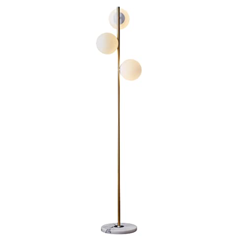 Image of BOKT Modern 3-Lights Globe LED Floor Lamp Mid Century Brushed Gold Tall Standing Light Frosted White Glass Sphere Standing Lamp Traditional Anti Brass Corner Freestanding Lamp