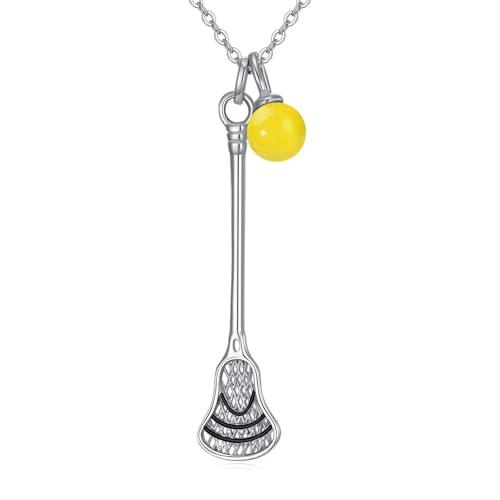 HUKKUN Lacrosse Gifts Sterling Silver Lacrosse Pendant Necklace Sports Jewellery Gifts for Women