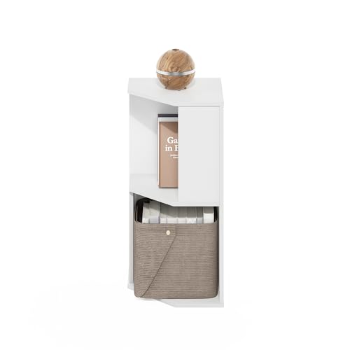 Image of Furinno ECON Corner Shelf, 2-Tier Corner Book Shelf, Standing Storage Shelves, Cube Display Rack, Bookshelf, for Organization and Storage, Living Room, Home Office, White