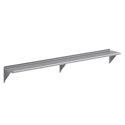 Image of AmGood 12 in. x 96 in. Stainless Steel Wall Shelf | NSF | Metal Shelving | Garage, Laundry, Storage, Utility Room | Restaurant, Commercial Kitchen