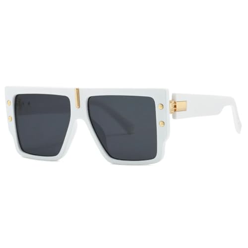 Lunettes de soleil de luxe à monture plate design vintage avec rivets élégants