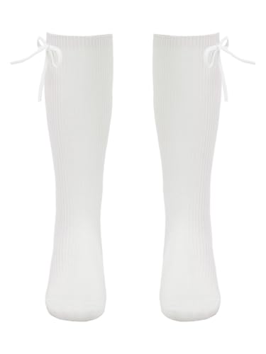 Little Girls Knee High Socks Cotton Uniform Socks Tube Ruffled Bow Stockings for Toddler Kids
