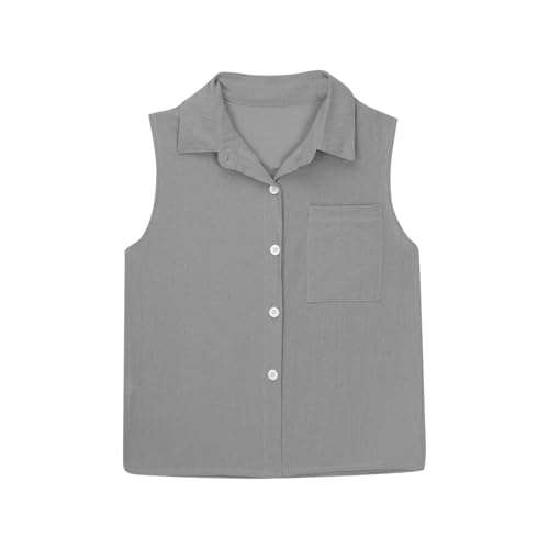 Girls Cotton Linen Vest Button Down Dress Shirts Tween Sleeveless School Uniform Shirts Collared Tops Plain Tank Tops2