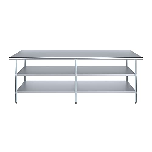 Image of AmGood Stainless Steel Work Table with 2 Shelves | NSF | Metal Utility Table (96 inch Long x 24 inch Deep)